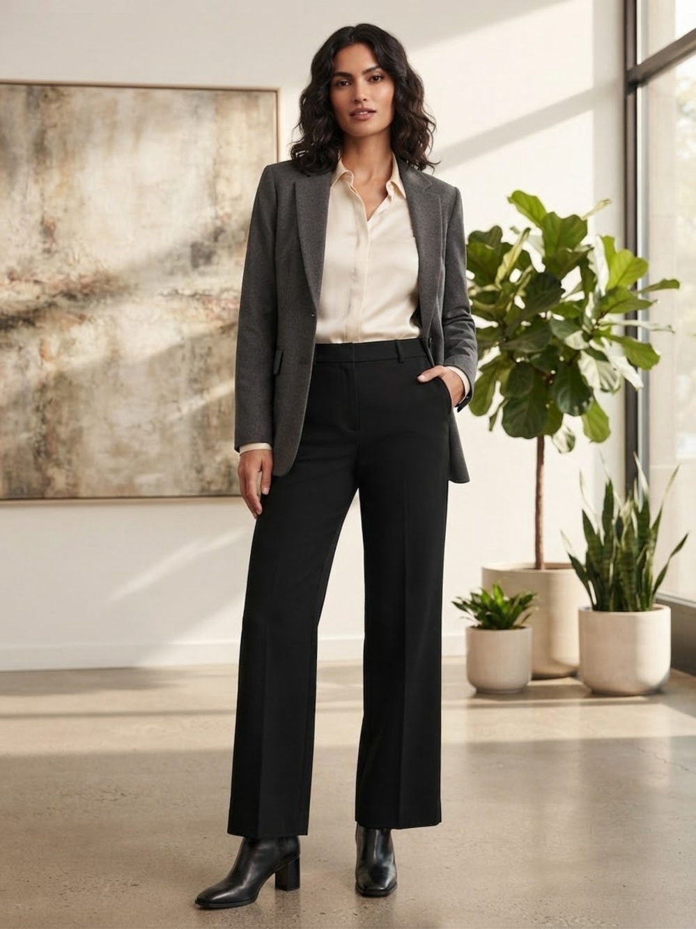 J. Crew Black Wide-Leg Trousers